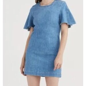Seven7 For All Mankind Jean Dress Womens XSmall Pullover Frayed Short Sleeve